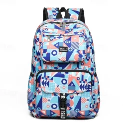 Unisex Geometric Print School Backpack – Lightweight Waterproof Bookbag for Teen Students, Ideal for Middle School, High School and Daily Travel