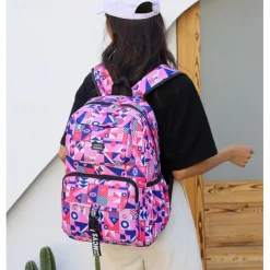 Unisex Geometric Print School Backpack – Lightweight Waterproof Bookbag for Teen Students, Ideal for Middle School, High School and Daily Travel