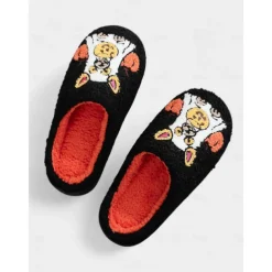 Unisex Halloween Dog Embroidered Fleece Slippers – Cozy Indoor House Shoes with Pumpkin Design for Women and Men