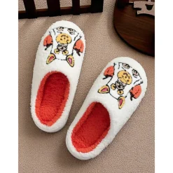 Unisex Halloween Dog Embroidered Fleece Slippers – Cozy Indoor House Shoes with Pumpkin Design for Women and Men