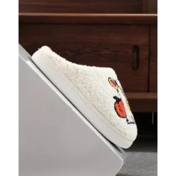 Unisex Halloween Dog Embroidered Fleece Slippers – Cozy Indoor House Shoes with Pumpkin Design for Women and Men