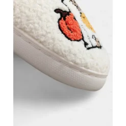 Unisex Halloween Dog Embroidered Fleece Slippers – Cozy Indoor House Shoes with Pumpkin Design for Women and Men