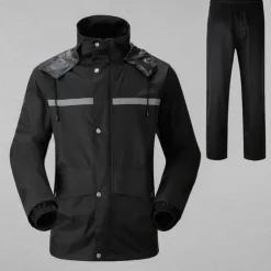 Unisex Hiking Raincoat Outdoor Waterproof Breathable Wind-Resistant Hiking Outfits Hiking Clothes Spring Autumn / Fall Rain Suit Rain Gear Hooded Coats Jacket and Pants Solid Color Black Red