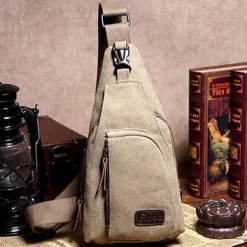 Unisex Sling Shoulder Bag Chest Bag Canvas Outdoor Sports Solid Colored Black Army Green Brown
