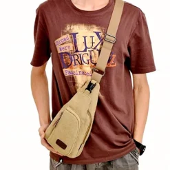 Unisex Sling Shoulder Bag Chest Bag Canvas Outdoor Sports Solid Colored Black Army Green Brown
