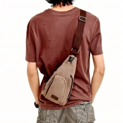 Unisex Sling Shoulder Bag Chest Bag Canvas Outdoor Sports Solid Colored Black Army Green Brown