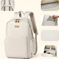 Unisex White Waterproof Laptop Backpack with Padded Compartment, Large Capacity Multi-Pocket School and Travel Bag for College, Work, and Daily Use