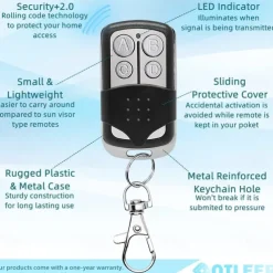 Universal 433MHz Garage Door Remote Duplicator, 4-Button Gate Remote Cloning Transmitter Control