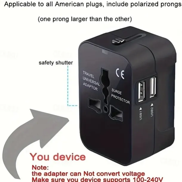 Universal Travel Adapter Multi-pin Plug Dual USB Port Power Outlet Charger Converter EU US UK AU Plug Available