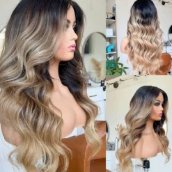 Unprocessed Virgin Hair 13x4 Lace Front Wig Middle Part Brazilian Hair Wavy Multi-color Wig 130% 150% Density with Baby Hair Ombre Hair Natural Hairline Glueless For Women Long Human Hair Lace Wig