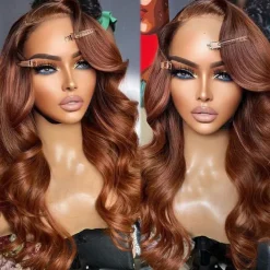 Unprocessed Virgin Hair 13x4 Lace Front Wig Side Part Brazilian Hair Wavy Auburn Wig 130% 150% Density with Baby Hair Glueless For Women Long Human Hair Lace Wig