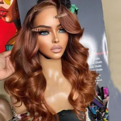 Unprocessed Virgin Hair 13x4 Lace Front Wig Side Part Brazilian Hair Wavy Auburn Wig 130% 150% Density with Baby Hair Glueless For Women Long Human Hair Lace Wig