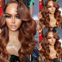 Unprocessed Virgin Hair 13x4 Lace Front Wig Side Part Brazilian Hair Wavy Auburn Wig 130% 150% Density with Baby Hair Glueless For Women Long Human Hair Lace Wig