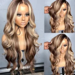 Unprocessed Virgin Hair 13x4 Lace Front Wig Layered Haircut Brazilian Hair Wavy Multi-color Wig 130% 150% Density with Baby Hair Ombre Hair Highlighted / Balayage Hair Glueless For Women Long Human