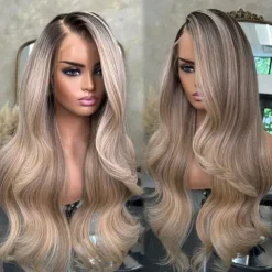 Unprocessed Virgin Hair 13x4 Lace Front Wig Side Part Brazilian Hair Wavy Blonde Multi-color Wig 130% 150% Density Ombre Hair Highlighted / Balayage Hair 100% Virgin Glueless Pre-Plucked For Women