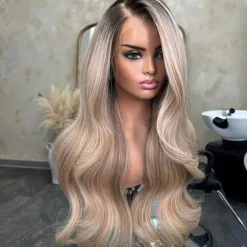 Unprocessed Virgin Hair 13x4 Lace Front Wig Side Part Brazilian Hair Wavy Blonde Multi-color Wig 130% 150% Density Ombre Hair Highlighted / Balayage Hair 100% Virgin Glueless Pre-Plucked For Women