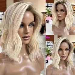 Unprocessed Virgin Hair 13x4 Lace Front Wig Short Bob Brazilian Hair Wavy Multi-color Wig 130% 150% Density with Baby Hair Ombre Hair Glueless Pre-Plucked For Women Short Human Hair Lace Wig