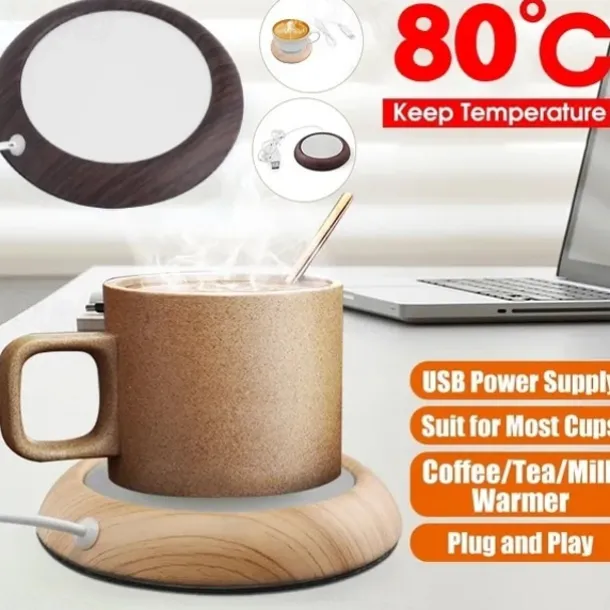 Up To 80 Celsius Degree Cup Warmer USB Coffee Mug Electric Heater Plate Desktop Wood Grain Cup Warmer Heat Beverage Mug Mat Tea Coffee Milk Heater Pad Coasters For Office & Home