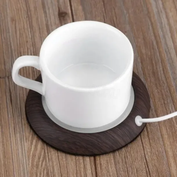 Up To 80 Celsius Degree Cup Warmer USB Coffee Mug Electric Heater Plate Desktop Wood Grain Cup Warmer Heat Beverage Mug Mat Tea Coffee Milk Heater Pad Coasters For Office & Home