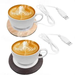 Up To 80 Celsius Degree Cup Warmer USB Coffee Mug Electric Heater Plate Desktop Wood Grain Cup Warmer Heat Beverage Mug Mat Tea Coffee Milk Heater Pad Coasters For Office & Home