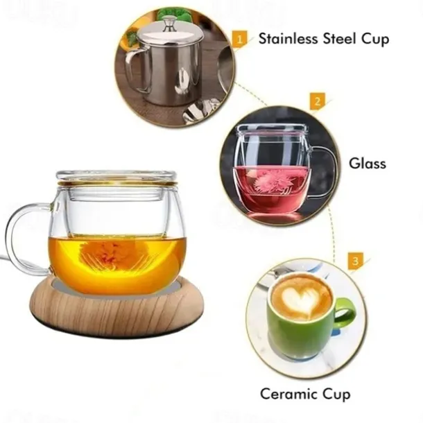 Up To 80 Celsius Degree Cup Warmer USB Coffee Mug Electric Heater Plate Desktop Wood Grain Cup Warmer Heat Beverage Mug Mat Tea Coffee Milk Heater Pad Coasters For Office & Home