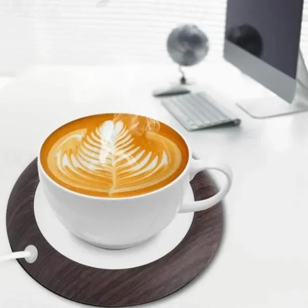 Up To 80 Celsius Degree Cup Warmer USB Coffee Mug Electric Heater Plate Desktop Wood Grain Cup Warmer Heat Beverage Mug Mat Tea Coffee Milk Heater Pad Coasters For Office & Home