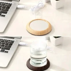 Up To 80 Celsius Degree Cup Warmer USB Coffee Mug Electric Heater Plate Desktop Wood Grain Cup Warmer Heat Beverage Mug Mat Tea Coffee Milk Heater Pad Coasters For Office & Home
