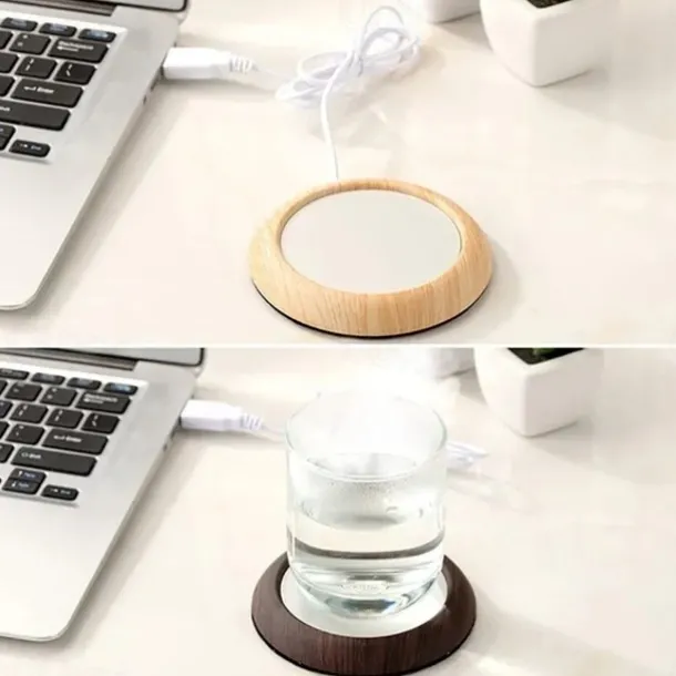 Up To 80 Celsius Degree Cup Warmer USB Coffee Mug Electric Heater Plate Desktop Wood Grain Cup Warmer Heat Beverage Mug Mat Tea Coffee Milk Heater Pad Coasters For Office & Home
