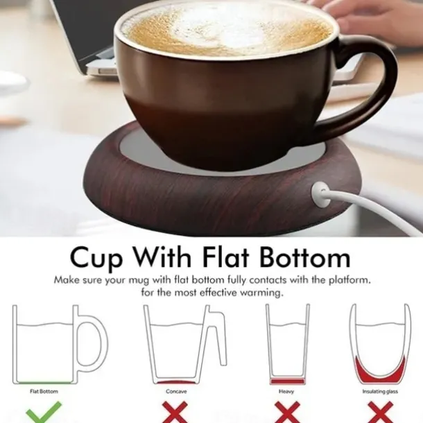 Up To 80 Celsius Degree Cup Warmer USB Coffee Mug Electric Heater Plate Desktop Wood Grain Cup Warmer Heat Beverage Mug Mat Tea Coffee Milk Heater Pad Coasters For Office & Home