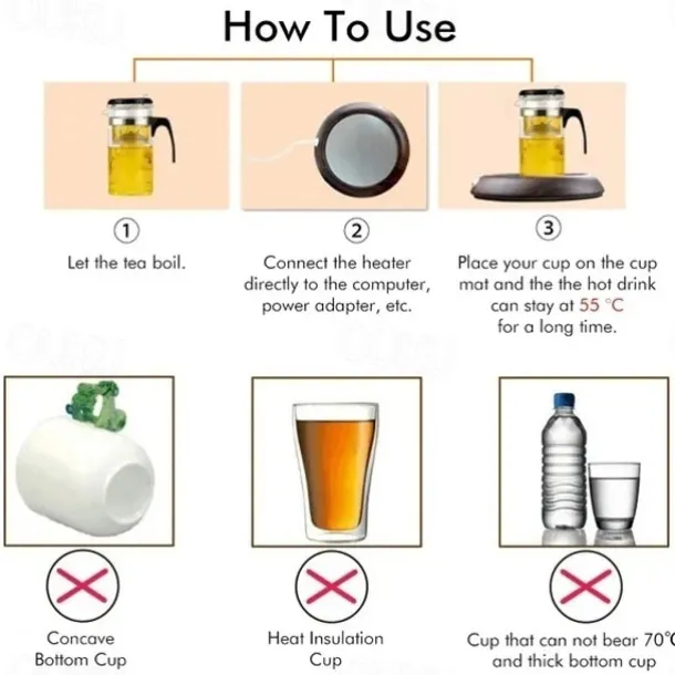 Up To 80 Celsius Degree Cup Warmer USB Coffee Mug Electric Heater Plate Desktop Wood Grain Cup Warmer Heat Beverage Mug Mat Tea Coffee Milk Heater Pad Coasters For Office & Home