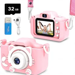 Upgrade Kids Selfie Camera - Birthday Gifts for Girls and Boys Portable Toy for 6-12 Year Old - Kids Selfie Camera Anti-Drop 20.0MP Dual Video Camcorder - 2.0 Inches Screen + SD Card 32GB