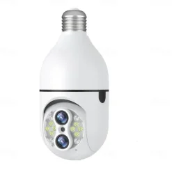 Upgraded Dual Lens 10XHybrid Zoom Light Bulb Security Camera WIFI 360 Auto Tracking Security Camera Color Night Vision Siren& Light Alarm PTZ IP Camera For Home Security