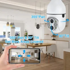 Upgraded Dual Lens 10XHybrid Zoom Light Bulb Security Camera WIFI 360 Auto Tracking Security Camera Color Night Vision Siren& Light Alarm PTZ IP Camera For Home Security