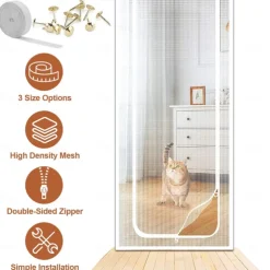 Upgraded Pet Screen Door,Nano-coated Cat Screen Door for Living Room,Anti-mosquito Anti-pet Screen Net with Zipper for Bedroom, Living Room, Kitchen