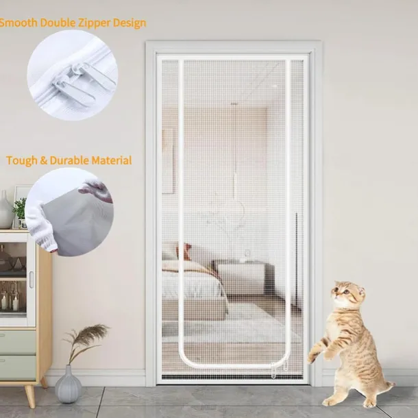 Upgraded Pet Screen Door,Nano-coated Cat Screen Door for Living Room,Anti-mosquito Anti-pet Screen Net with Zipper for Bedroom, Living Room, Kitchen