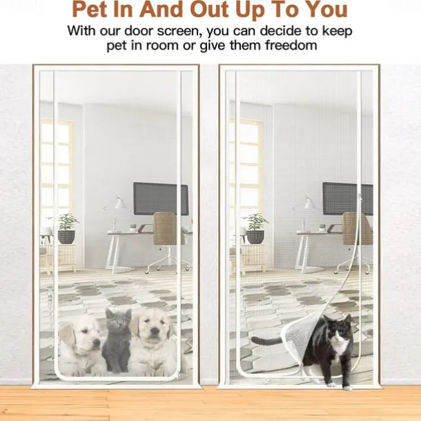 Upgraded Pet Screen Door,Nano-coated Cat Screen Door for Living Room,Anti-mosquito Anti-pet Screen Net with Zipper for Bedroom, Living Room, Kitchen