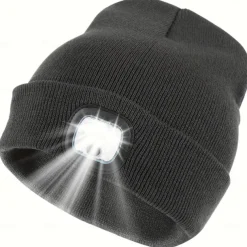 Upgraded USB Rechargeable LED Light-Up Winter Knit Cap - High Brightness, Long-Lasting Battery, 9 Colors (Black/Grey/Blue/Yellow/Orange/Pink/Green/Red/Navy) for Night Walking, Camping, Fishing