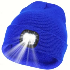 Upgraded USB Rechargeable LED Light-Up Winter Knit Cap - High Brightness, Long-Lasting Battery, 9 Colors (Black/Grey/Blue/Yellow/Orange/Pink/Green/Red/Navy) for Night Walking, Camping, Fishing