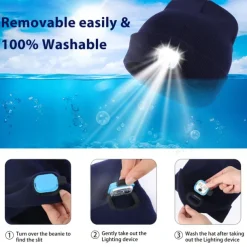 Upgraded USB Rechargeable LED Light-Up Winter Knit Cap - High Brightness, Long-Lasting Battery, 9 Colors (Black/Grey/Blue/Yellow/Orange/Pink/Green/Red/Navy) for Night Walking, Camping, Fishing