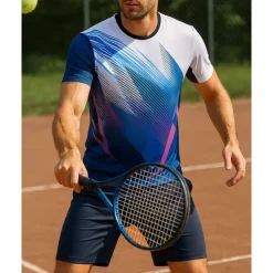 US Open Men's Graphic Geometric Sports Set Shirts & Shorts Tennis Set Two-piece Suit Short Sleeves Sweat-Wicking Moisture Wicking Breathable Tennis Golf Pickleball Blue Green Tennis Clothing