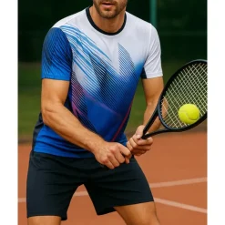 US Open Men's Graphic Geometric Sports Set Shirts & Shorts Tennis Set Two-piece Suit Short Sleeves Sweat-Wicking Moisture Wicking Breathable Tennis Golf Pickleball Blue Green Tennis Clothing