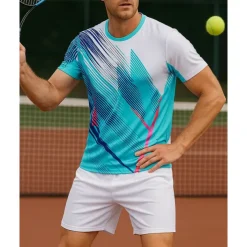 US Open Men's Graphic Geometric Sports Set Shirts & Shorts Tennis Set Two-piece Suit Short Sleeves Sweat-Wicking Moisture Wicking Breathable Tennis Golf Pickleball Blue Green Tennis Clothing