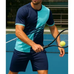 US Open Men's Graphic Geometric Sports Set Shirts & Shorts Tennis Set Two-piece Suit Short Sleeves Sweat-Wicking Moisture Wicking Breathable Tennis Golf Pickleball Red Blue Orange Tennis Clothing