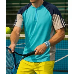 US Open Men's Patchwork Sport Shirt Golf Polo Shirt Tennis Shirt Tennis Tee Short Sleeves Front Zip Sweat-Wicking Moisture Wicking Breathable Tennis Golf Pickleball Yellow Blue Dark Gray Tennis