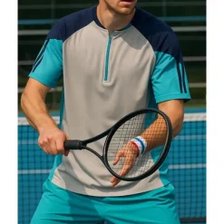 US Open Men's Patchwork Sport Shirt Golf Polo Shirt Tennis Shirt Tennis Tee Short Sleeves Front Zip Sweat-Wicking Moisture Wicking Breathable Tennis Golf Pickleball Yellow Blue Dark Gray Tennis