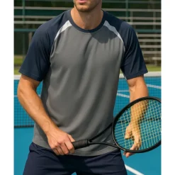 US Open Men's Patchwork Sport Shirt Tennis Shirt Tennis Tee Short Sleeves Sweat-Wicking Moisture Wicking Breathable Tennis Golf Pickleball Dark Grey Grey Tennis Clothing