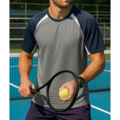 US Open Men's Patchwork Sport Shirt Tennis Shirt Tennis Tee Short Sleeves Sweat-Wicking Moisture Wicking Breathable Tennis Golf Pickleball Dark Grey Grey Tennis Clothing