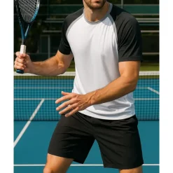 US Open Men's Patchwork Sport Shirt Tennis Shirt Tennis Tee Short Sleeves Sweat-Wicking Moisture Wicking Breathable Tennis Golf Pickleball Dark Grey Grey Tennis Clothing