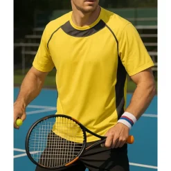 US Open Men's Patchwork Sport Shirt Tennis Shirt Tennis Tee Short Sleeves Sweat-Wicking Moisture Wicking Breathable Tennis Golf Pickleball Crew Neck Yellow Light Grey Purple Tennis Clothing
