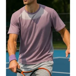 US Open Men's Patchwork Sport Shirt Tennis Shirt Tennis Tee Short Sleeves Sweat-Wicking Moisture Wicking Breathable Tennis Golf Pickleball Crew Neck Yellow Light Grey Purple Tennis Clothing